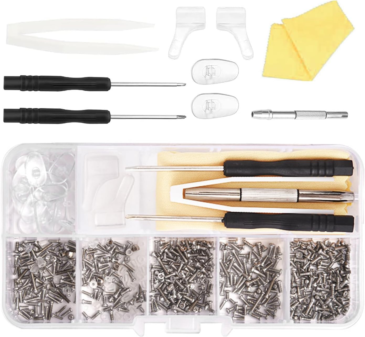 500PCS Glasses Repair Kit - Complete Eyeglass & Sunglass Fixing Set with Screws, Nose Pads, Tools for Quick Repairs - Ideal for Durable Repairs