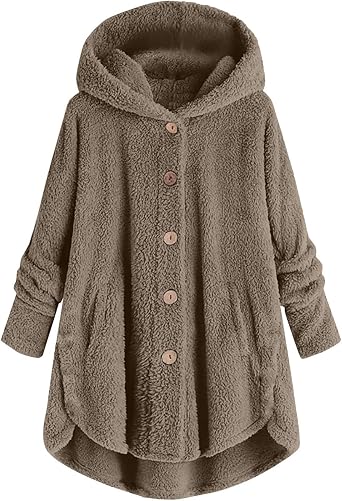 YMADREIG Teddy Bear Jacket for Women Fleece Bed Jackets Button Down Open Front Cardigan Fuzzy Sherpa Hoodies Fluffy Pajamas