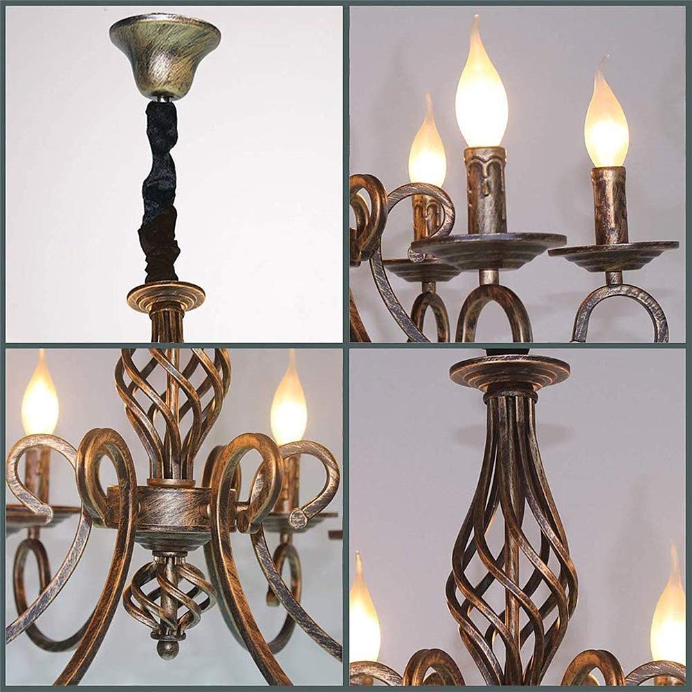 Pendelleuchte Antik Industrie Hängeleuchte Klassische Anhänger Kerze Pendellampe Höhenverstellbar E14 Schmiedeeisen Retro Hängelampe Landhausstil Wohnzimmer Einfach Kronleuchter,Bronze,8heads