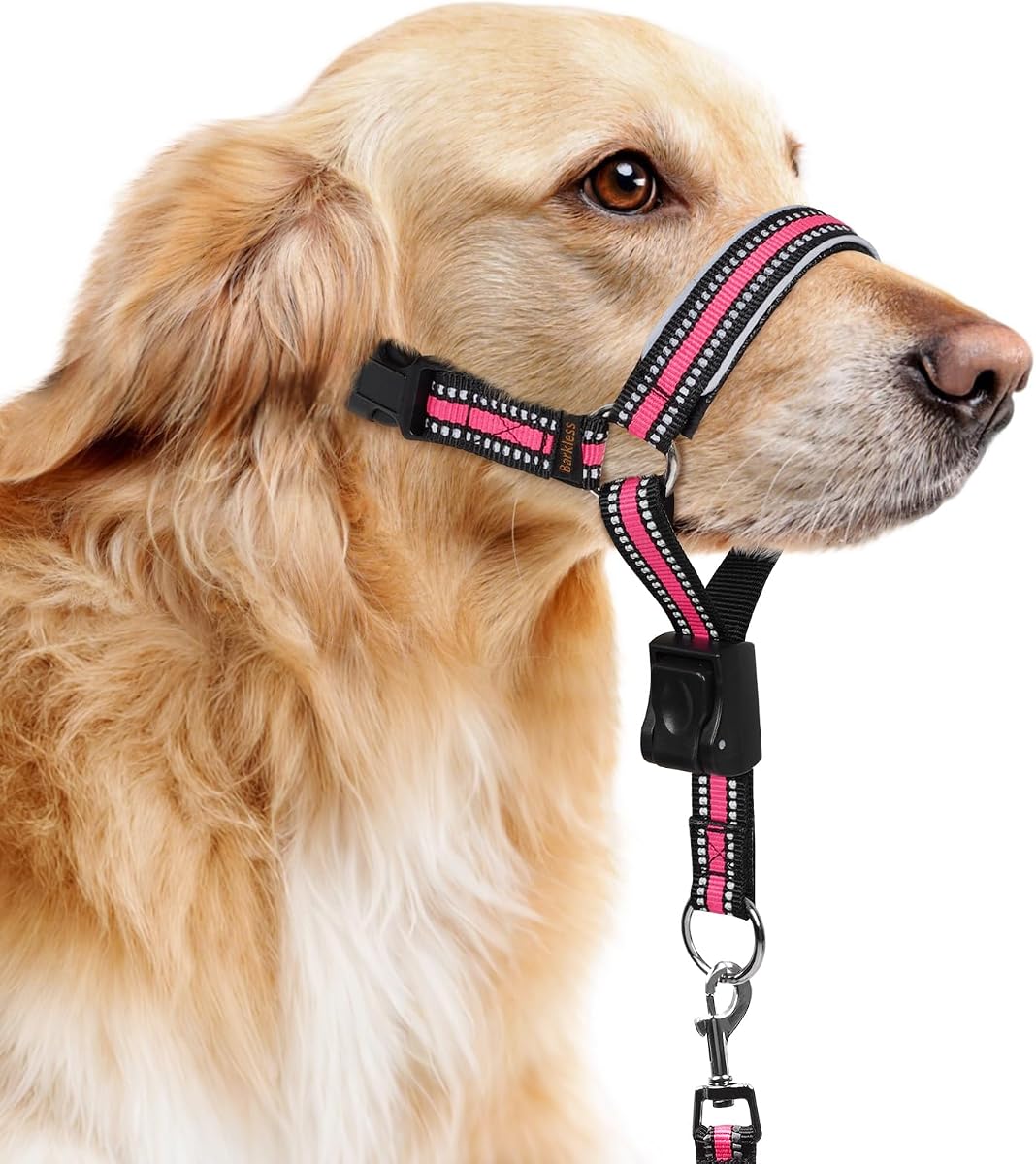 Soft Dog Head Collar for Large Medium Dog, No Pull Head Halter | Nylon Muzzle Leash for Training, Jumping, Reflective, Adjustable, Soft, Nose Leash Ideal for Walking (Pink, M)
