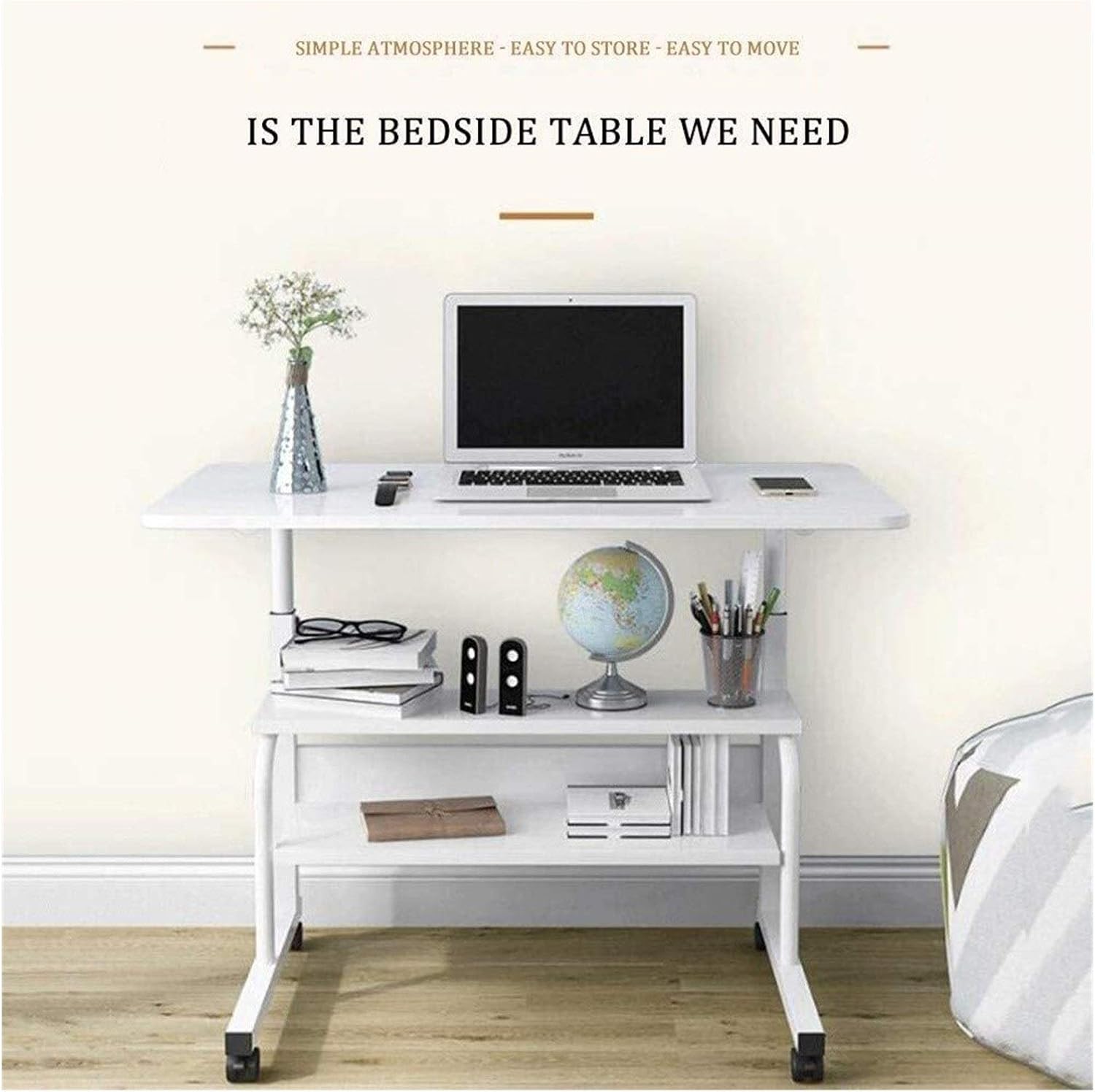 サイドテープル Sofa Llnn Table おしゃれ パソコンテーブル 丈夫なノートパソコンの机 傾い 怠惰なベッドサイドのテーブルの日の過剰なテーブル 携帯用 膝上テーブル 調節可能な高さ 車輪付き 食べるとラップトップのためのベッドトレイ表 食事 専門ショップ Table