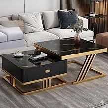 Shoppee Modern 20"X 20" Square Coffee Table Set of 2 Piece with Marble Look Nesting Stacking Tea Table/Side Table/Drawer Center Table for Living Room/Drawing Room/Balcony (Black & Gold)