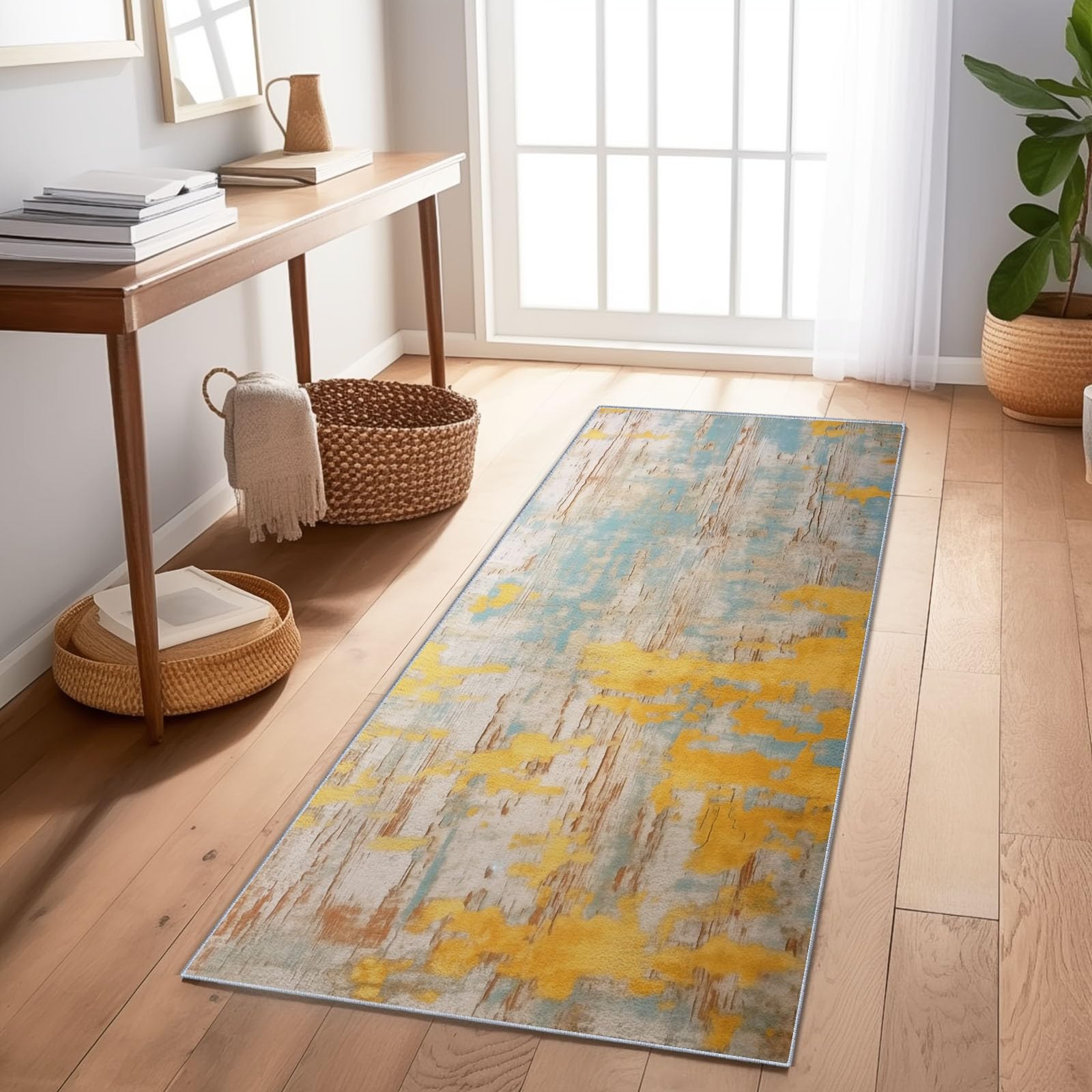 Tapis de passage antidérapant pour couloir jaune lavable 80x200