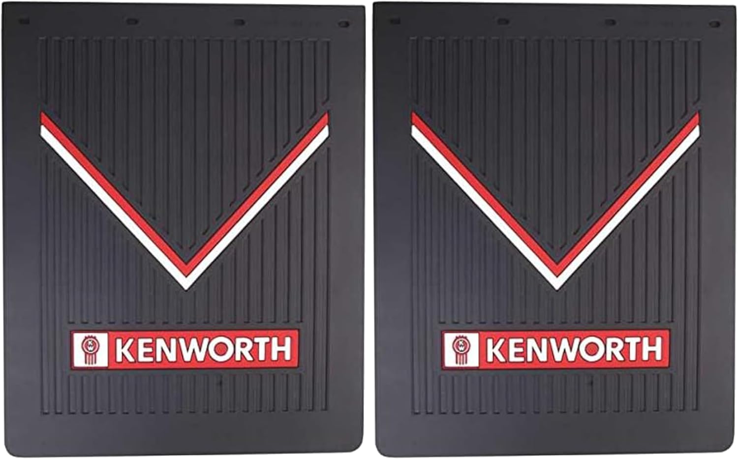Kenworth OEM Black Rubber Mud Flaps with Red & White Logo - 30" x 24" - Pair