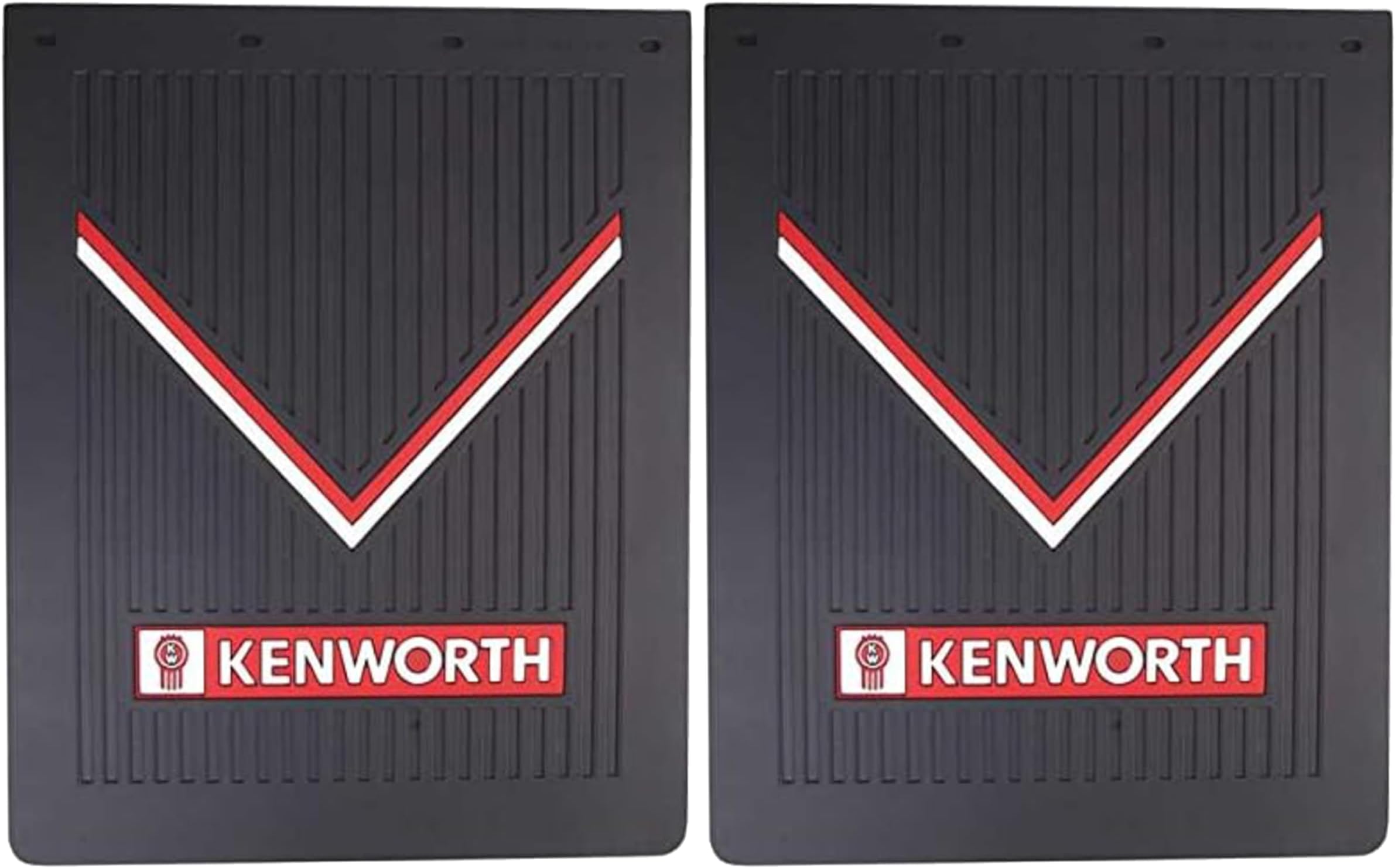 Kenworth OEM Black Rubber Mud Flaps with Red & White Logo - 30" x 24" - Pair