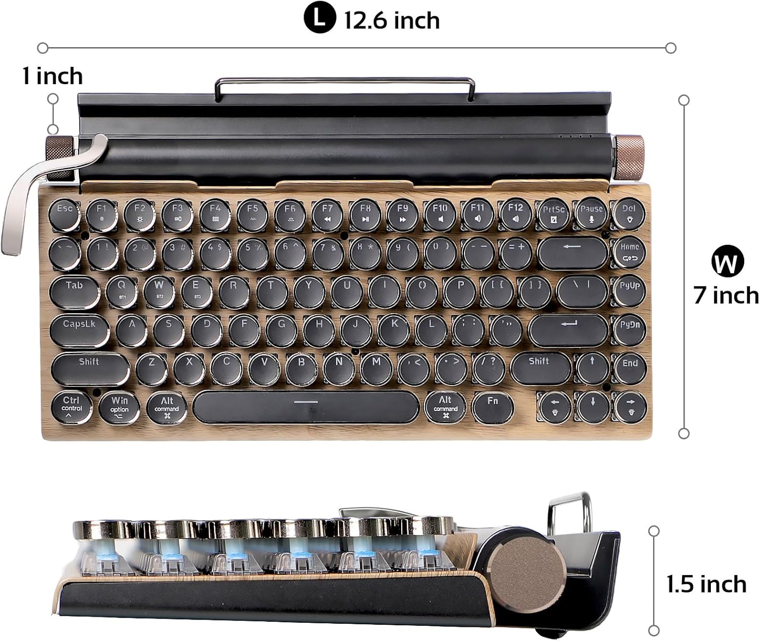 83-Key Mechanical Keyboard - Retro Typewriter Wireless Bluetooth Gaming Keyboard, Anti-Ghosting Blue Switch (Wood) - Image 7