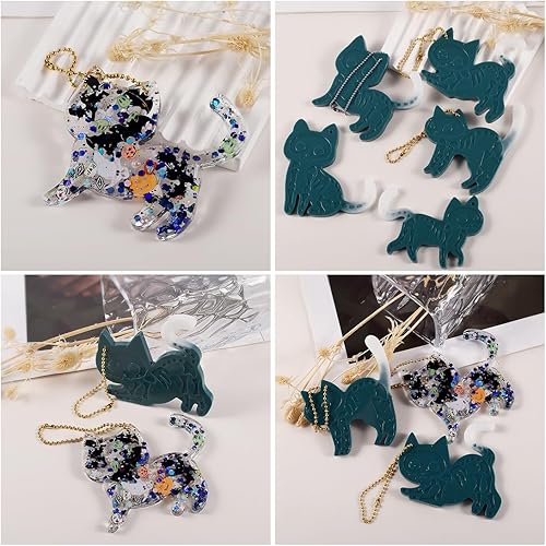 Miniatura 3 de Voyyphixa 5 moldes de resina para gatos, esqueletos de gato, moldes de silicona para aretes de resina epoxi con agujero, molde de fundición de