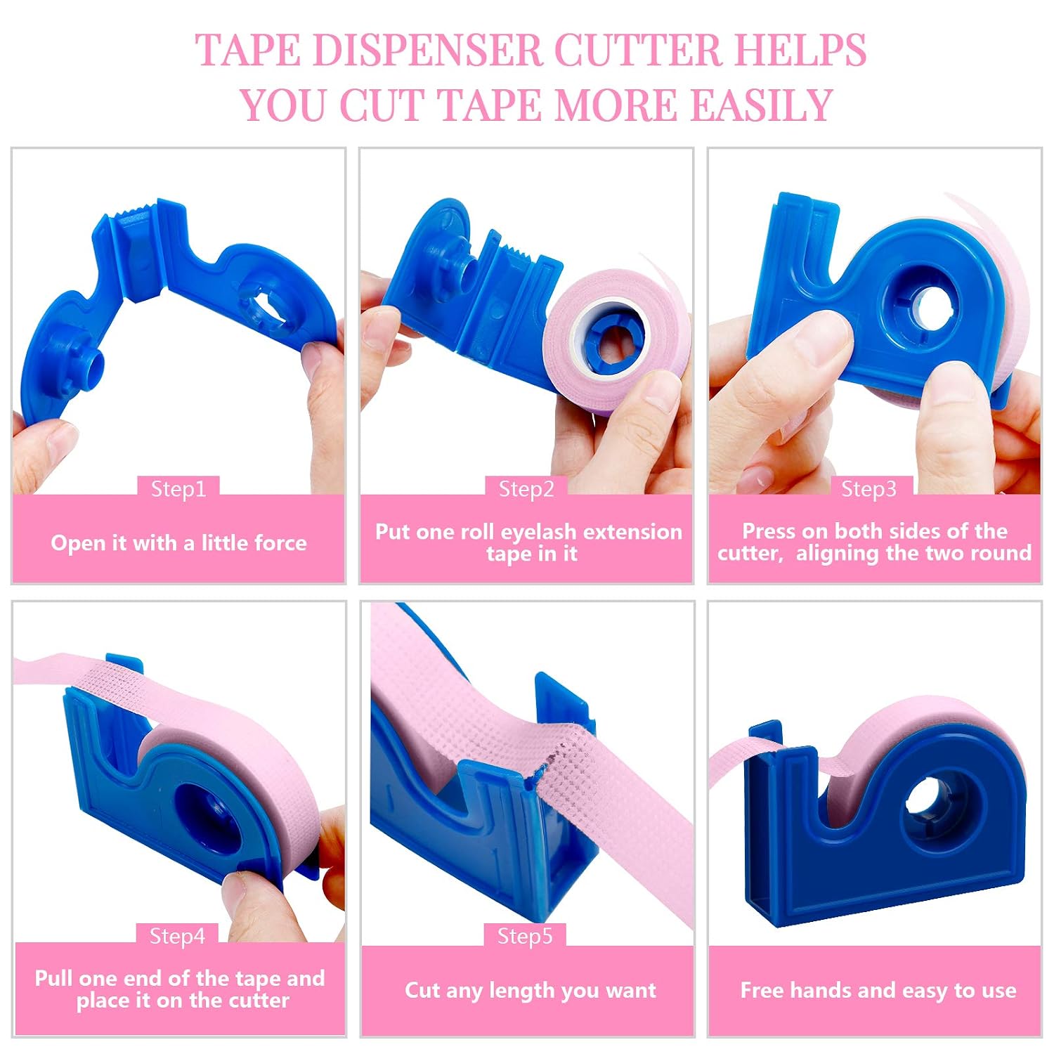 Maitys 6 Roll Lash Tape for Eyelash Extensions with Eyelash Tape Dispenser Cutter Breathable Adhesive Fabric Tape for Eyelash Extension Supplies 0.5 Inch Wide 10 Yard Long (Purple)