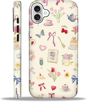 for iPhone 16 Plus Case,HL2 Aesthetic Bow Preppy Collage Hybrid 2 Layer Hard Shell Silicone Protective Pattern Design Case