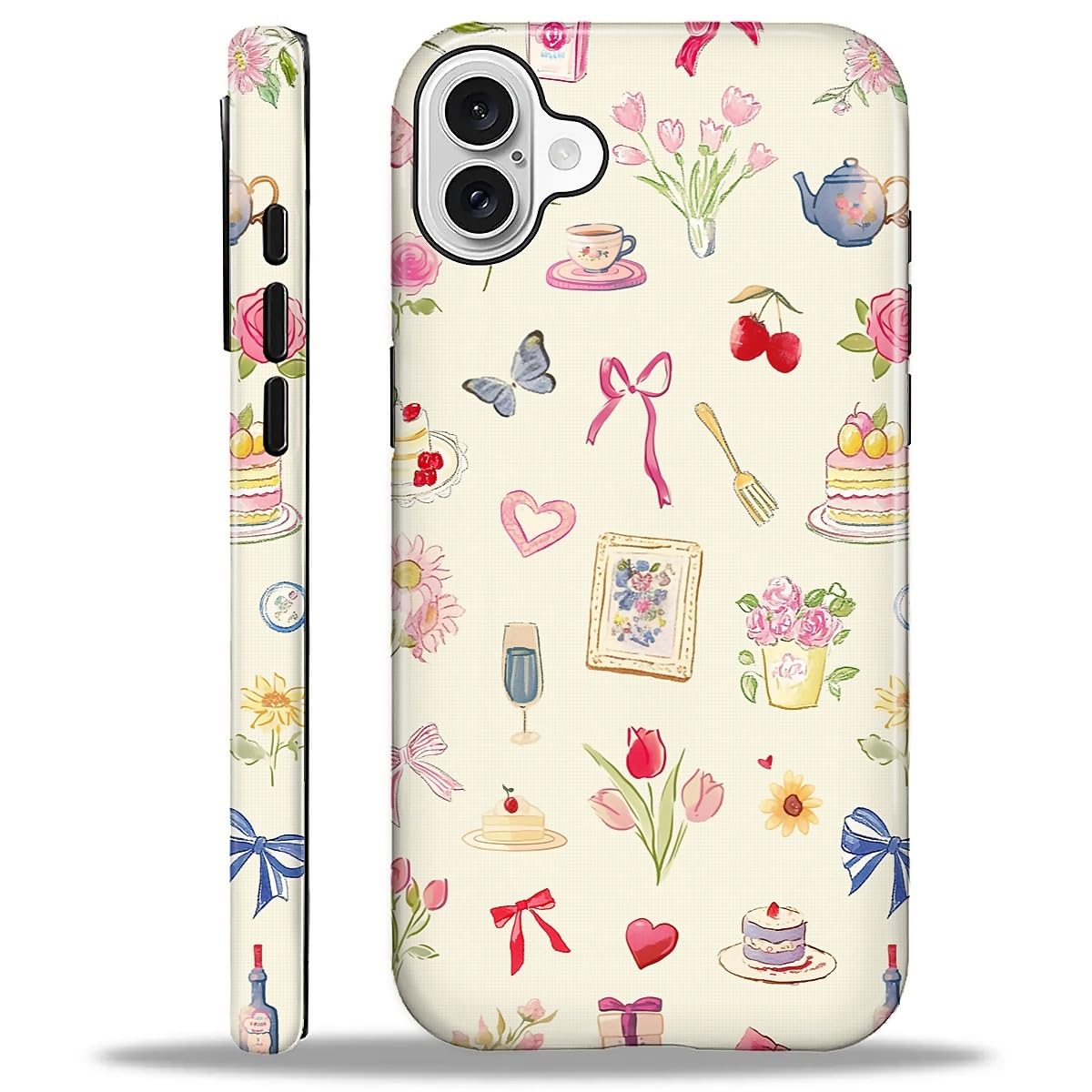 ilikediy for iPhone 16 Plus Case,HL2 Aesthetic Bow Preppy Collage Hybrid 2 Layer Hard Shell Silicone Protective Pattern Design Case