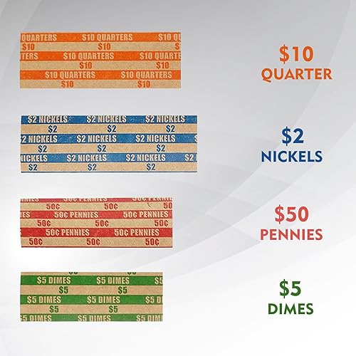 Miniatura 2 de Ribao 128 envoltorios surtidos de rollos de monedas preformados con extremo prensado, níqueles, centavos y cuartos (128 surtidos, 32 cada uno)