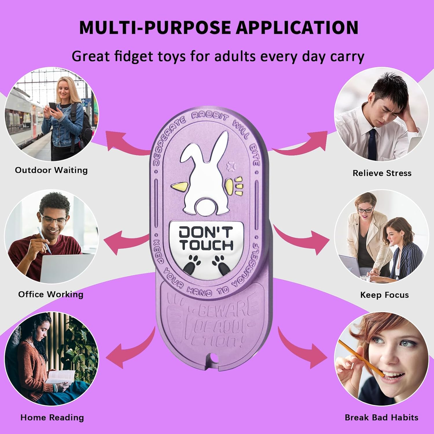 Rabbit Fidget Toys for Adults - Mechanical Fidget Slider with Ratchet-Like Sound & Haptic Feedback, Office Executive Desk Toys for Stress & Anxiety Relief (Aluminum Purple)