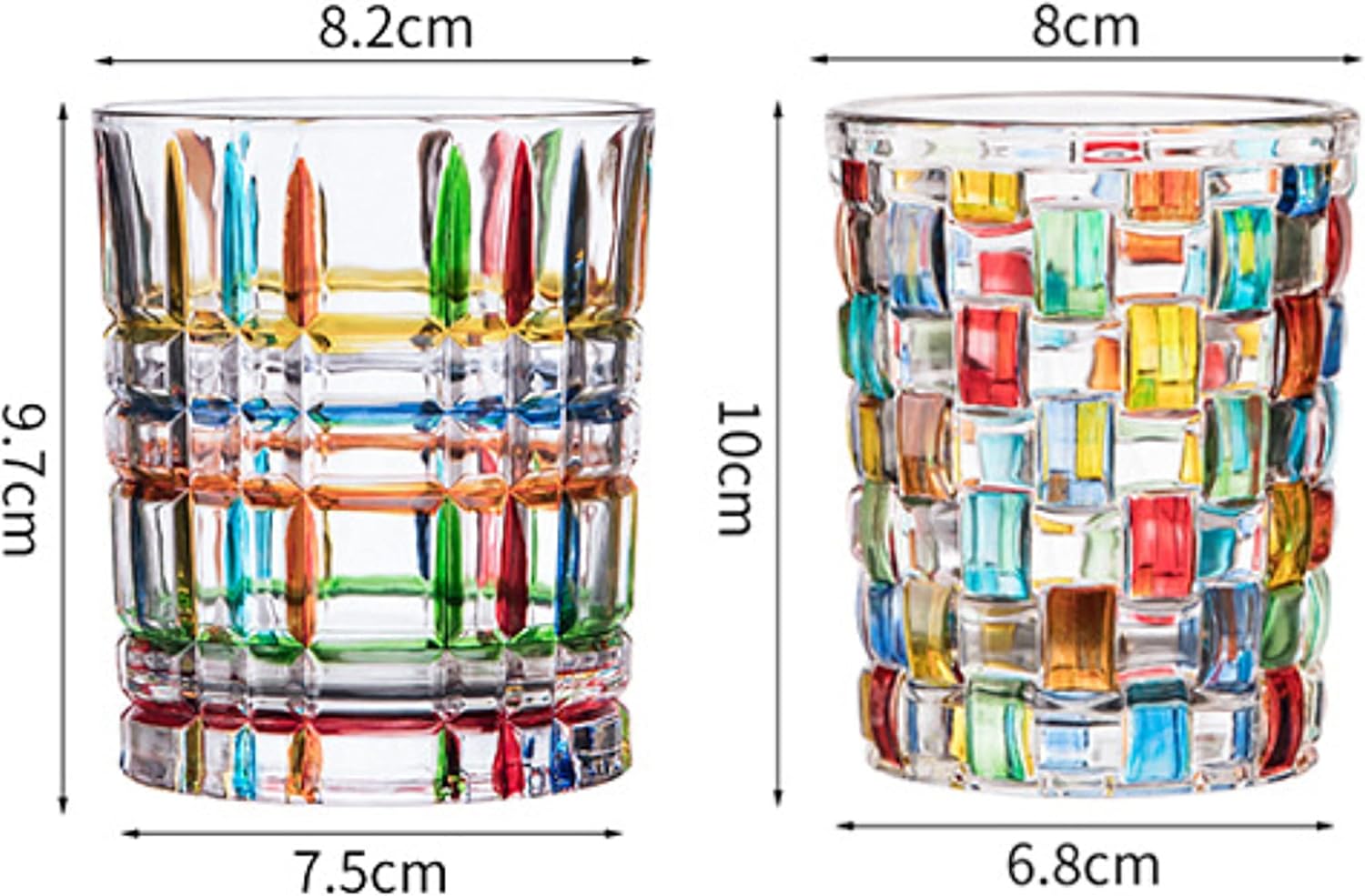 CHENGXINWENHUA 2pcs Murano Style Glass Venetian Art Glass Cups Hand Colored Italian Glassware (stripe)