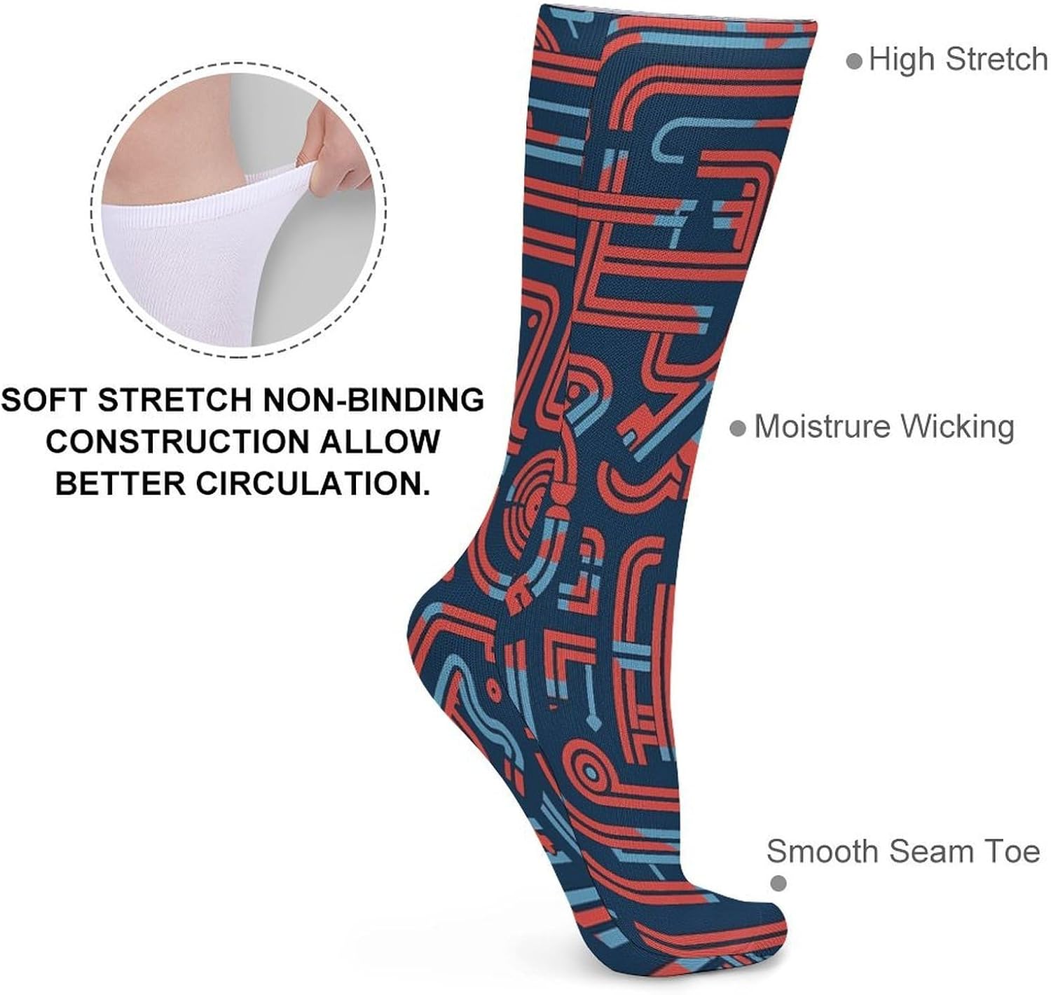 Blue And Red Pattern Crew Socks Soft Thermal Socks | Socks for Men Women-Casual Wicking,High Stocking for Sports Running-Long Thin Tube Sports Breathable