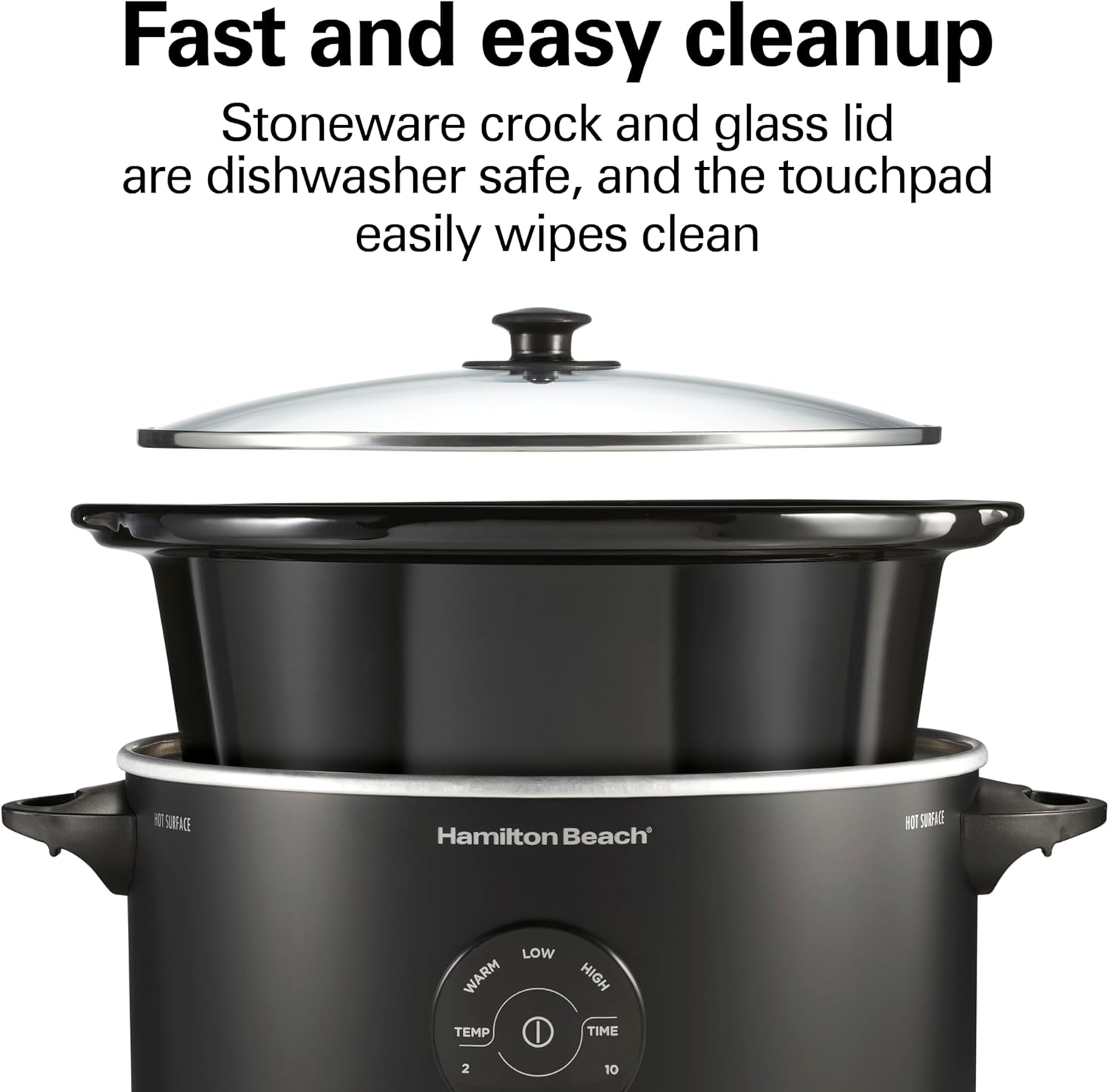 Hamilton Beach 7 Quart Set & Forget Portable Programmable Slow Cooker, 15 Cooking Options With 5 Time and 3 Heat Options, Large Dishwasher Safe Stoneware Crock and Glass, Lid Latch, Black (33670)