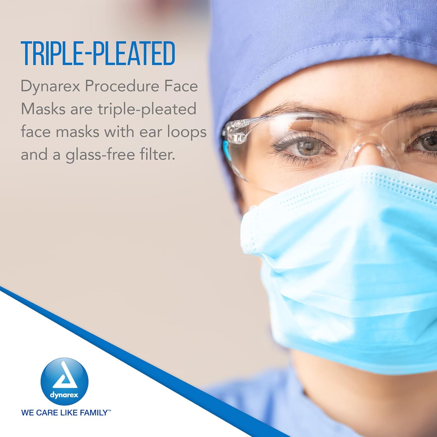 Dynarex Procedure Face Mask - with Ear Loop Blue 12/50/Cs