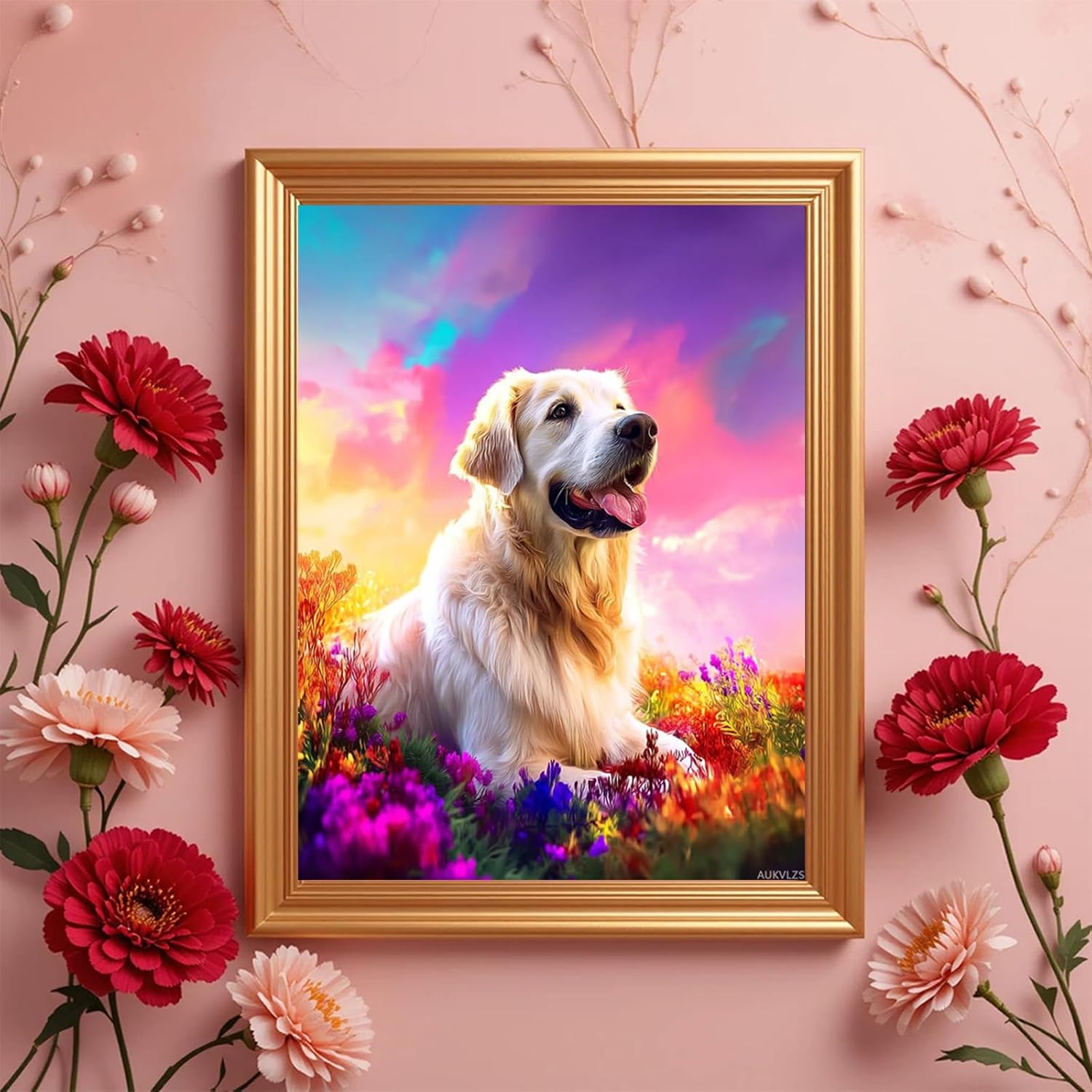 AUKVLZS 5D DIY Golden Retriever Diamond Painting, Dog Diamond Art Painting Kit Wall Art Home Decor Bedroom Wall Decoration Handcraft Gift 12x16 INCH image 3