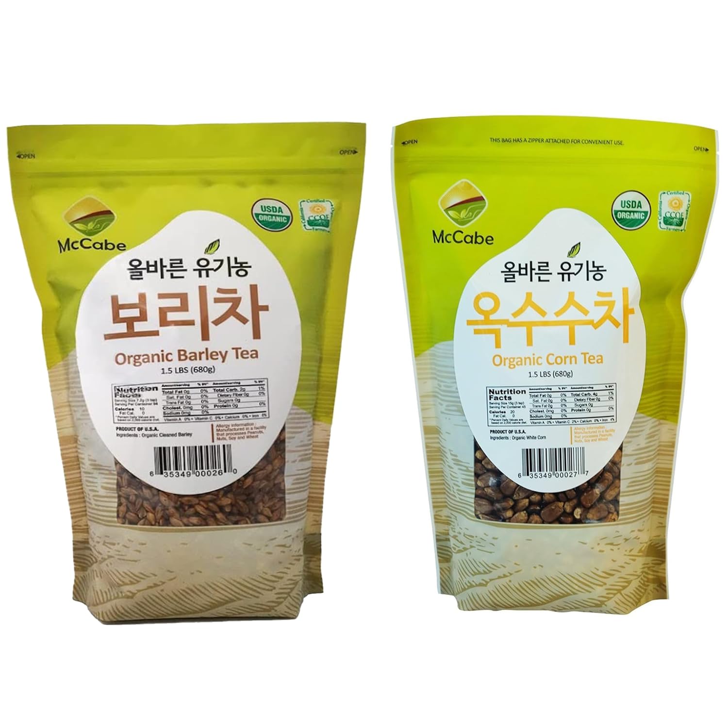 McCabe Organic Roasted Grain Delights Bundle: Barley Tea & Corn Tea (1.5 lbs Each)