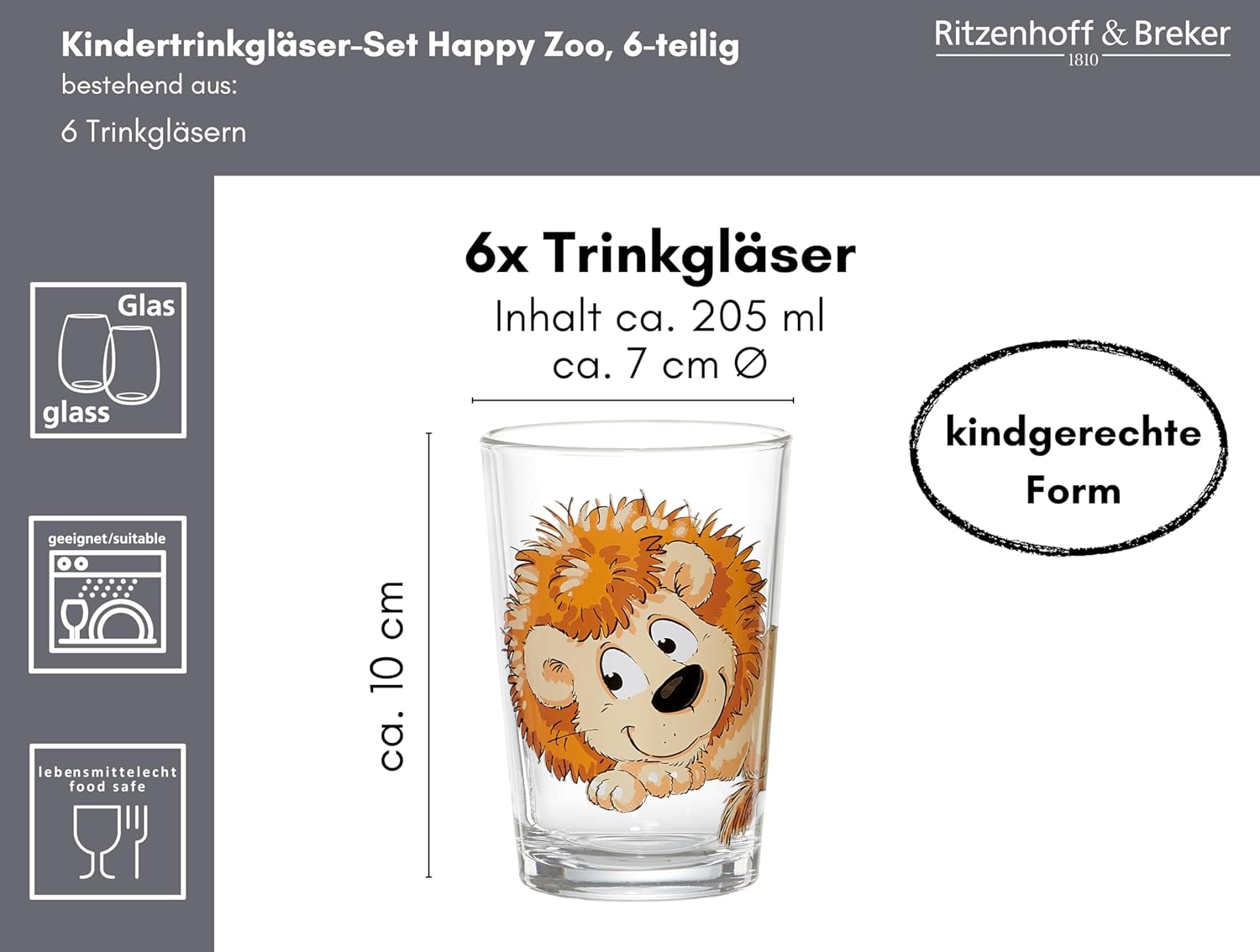 Ritzenhoff & Breker Happy Zoo Children's Drinking Glasses Set of 6