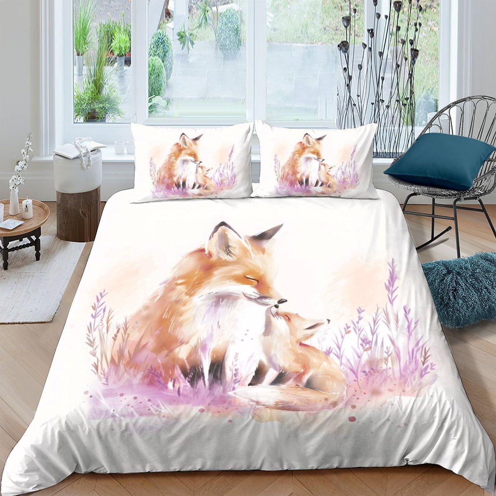 Housse de Couette Renard 140x200cm en Microfibres Douce pour Lit Single
