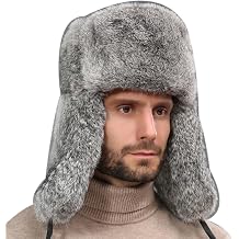 Winter Ushanka Russian Fur Hat for Men & Women - Fuzzy Fur Hat with Ear Flaps Grey