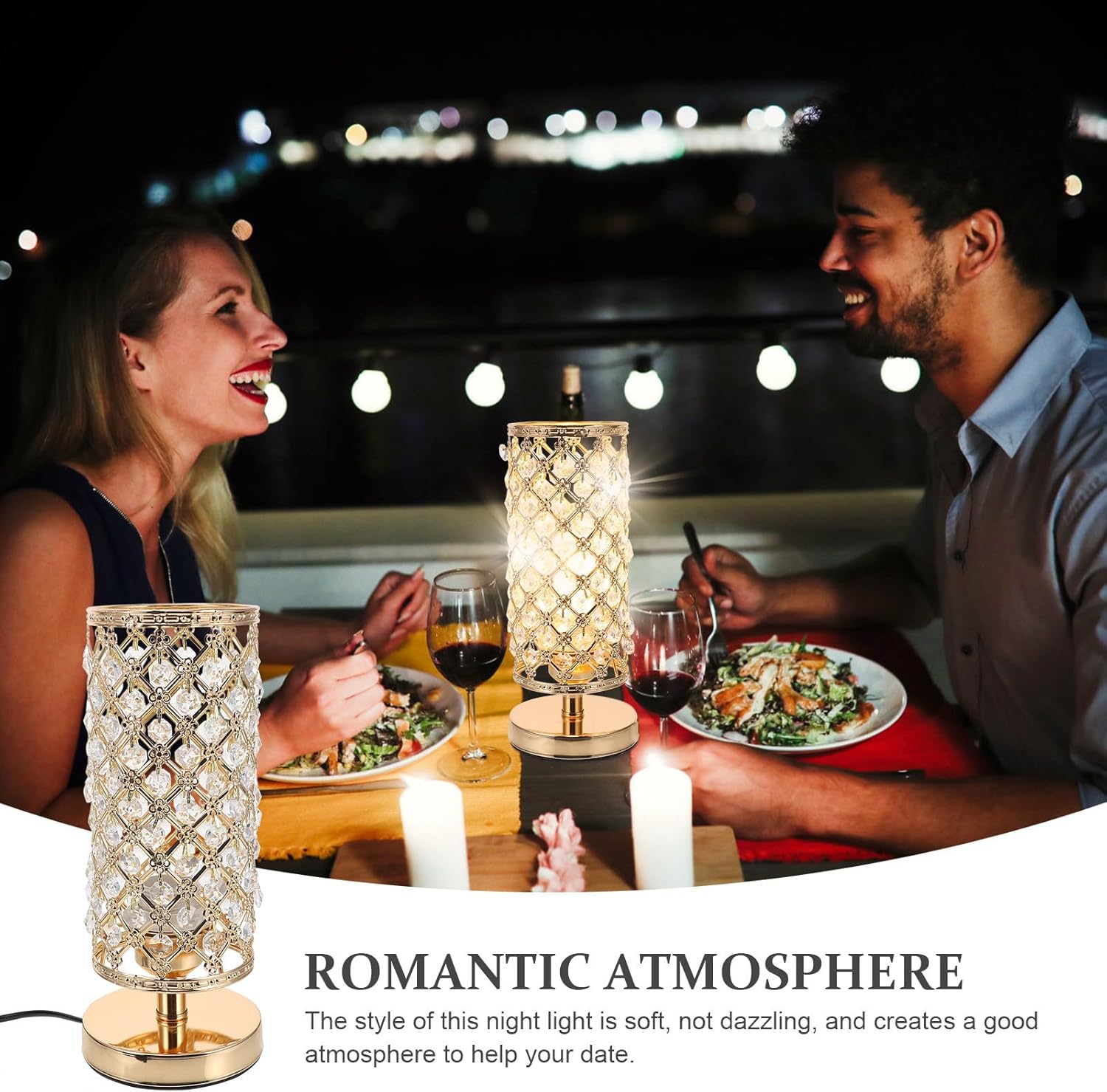 Delicate Crystal Decorative Desk Lamp with Stable Flat Base for Indoor Home Lighting and Elegant Bedroom Accent Metallic Button Switch US Plug for Living and Office Decor