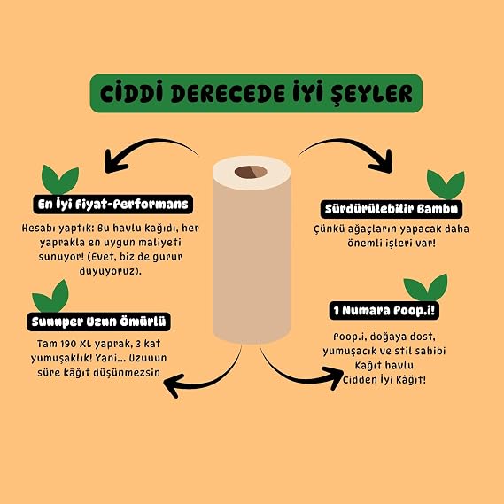 %100 Bambu Extra Uzun Rulo 8 Kağıt Havlu POP Doğal Bej