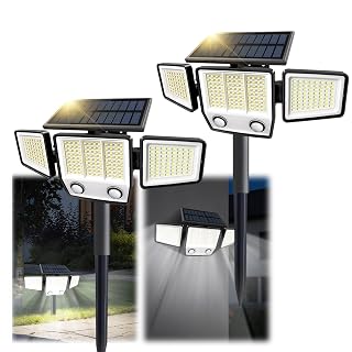 Solar Motion Sensor Outdoor Lights Waterproof - 3000LM 3 Modes Security Lights Outdoor 270° Illumination IP65 LED Solar Flood Wall Light for Garden Yard Patio Pathway (with Stakes, 2) - Amazon product rated Grade A