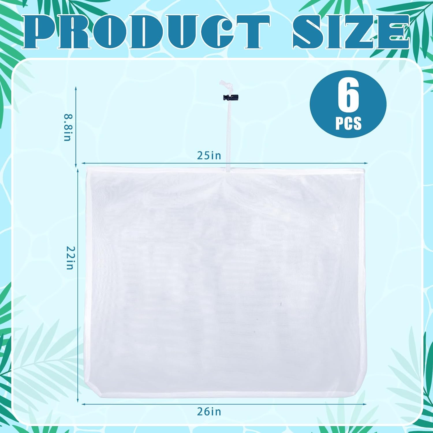 6Pcs Ultra Fine Mesh Pool Skimmer Net Insert,26x22In Adjustable Nylon Replacement Bag, Catches Sand Pollen Pet Hair Tiny Debris, Universal Fit for Inground/Above Ground Pool