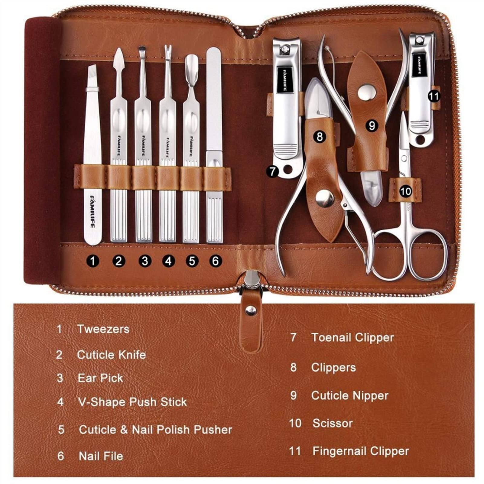 Nagelknipser-Set Maniküre Set Professionelle Pediküre Set Nagelschere Pflege Kit mit Leder Reisekoffer Pedicure Tools Kit Pflege Kit Nagelknipser-Kit(Bruin)