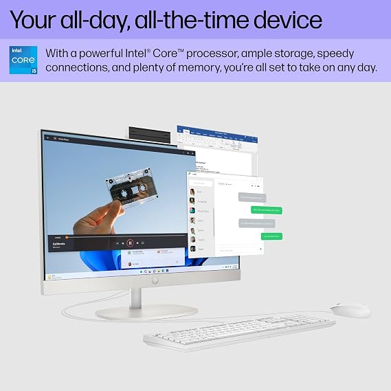 HP 23.8 inch All-in-One Desktop PC, FHD Display, Intel Core i5-1334U, 16 GB RAM, 512 GB SSD, Intel UHD Graphics, Windows 11 Home, Shell White, 24-cr0112 (2025)