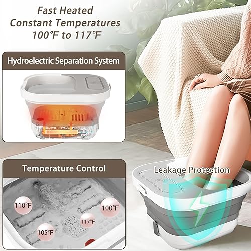 Miniatura 4 de Lavabo plegable para pies con calor y rodillos de masaje, burbuja, kit de pedicura para pies, control de temperatura, luz roja, spa de pedicura para