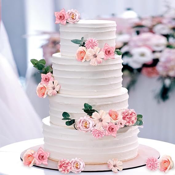 100 PCS Artificial Flower Heads, Fake Flowers for Cake Decoration with 9 Styles, Mini Pink Flower Heads for DIY Crafts, Hair Accessories for Girls, Gift Wrap, Wedding & Home Decoration