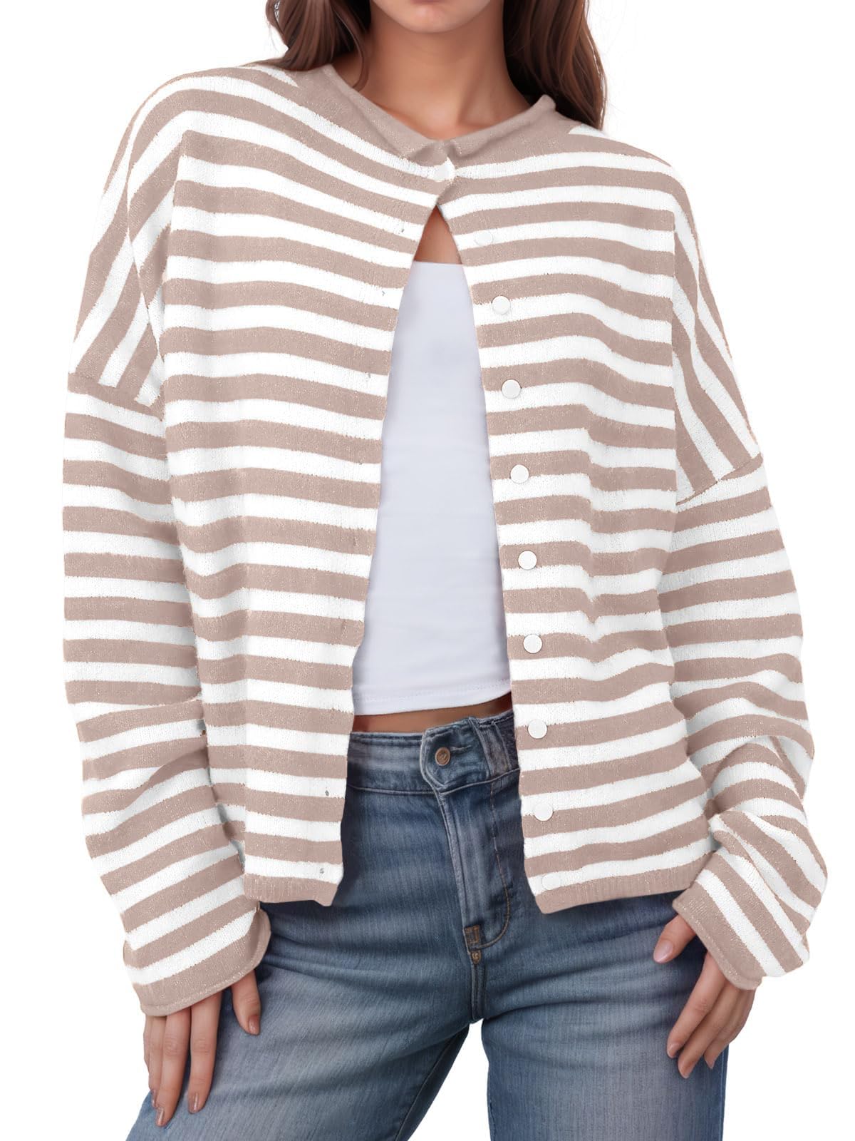 UNCLECAT Womens Striped Cardigan