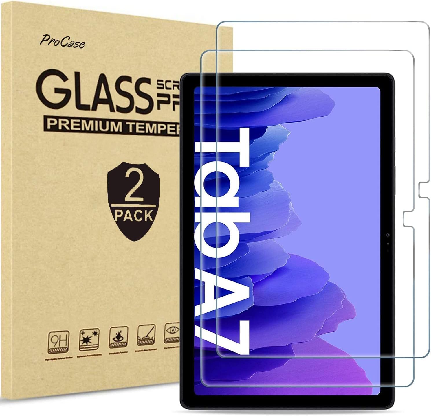 ProCase [2 Pack] Galaxy Tab A7 10.4 2020 Screen Protector T500 T505 T507, Tempered Glass Screen Film Guard for 10.4 Inch Galaxy Tab A7 2020 Tablet SM-T500 SM-T505 SM-T507