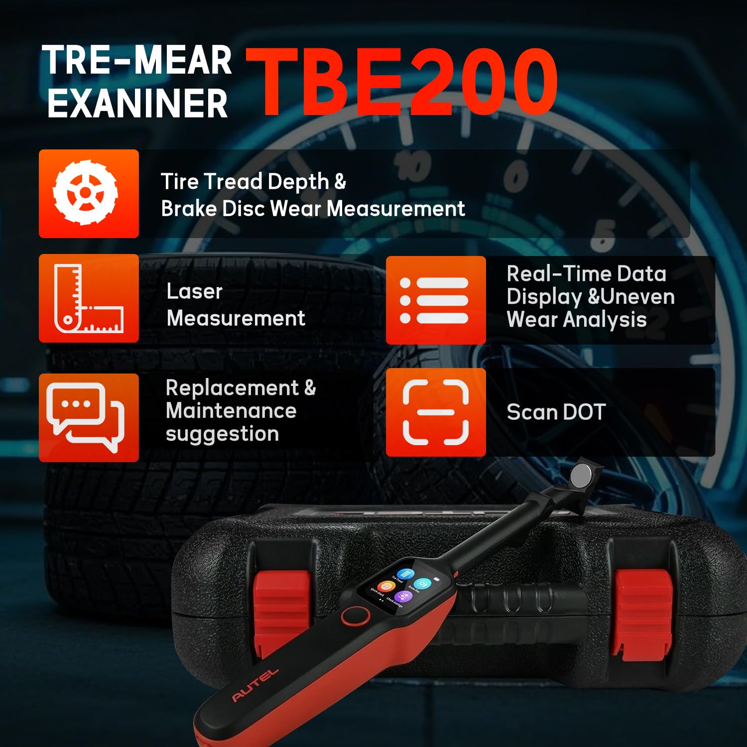 Autel MaxiTPMS TBE200(E) 2026 Tire Tread Depth & Brake Disc Wear 2in1Tester with Dual Camera Real-time Data No Need to Remove Wheel During Testing,Upgraded of TBE100,Work with ITS600/ITS600PRO
