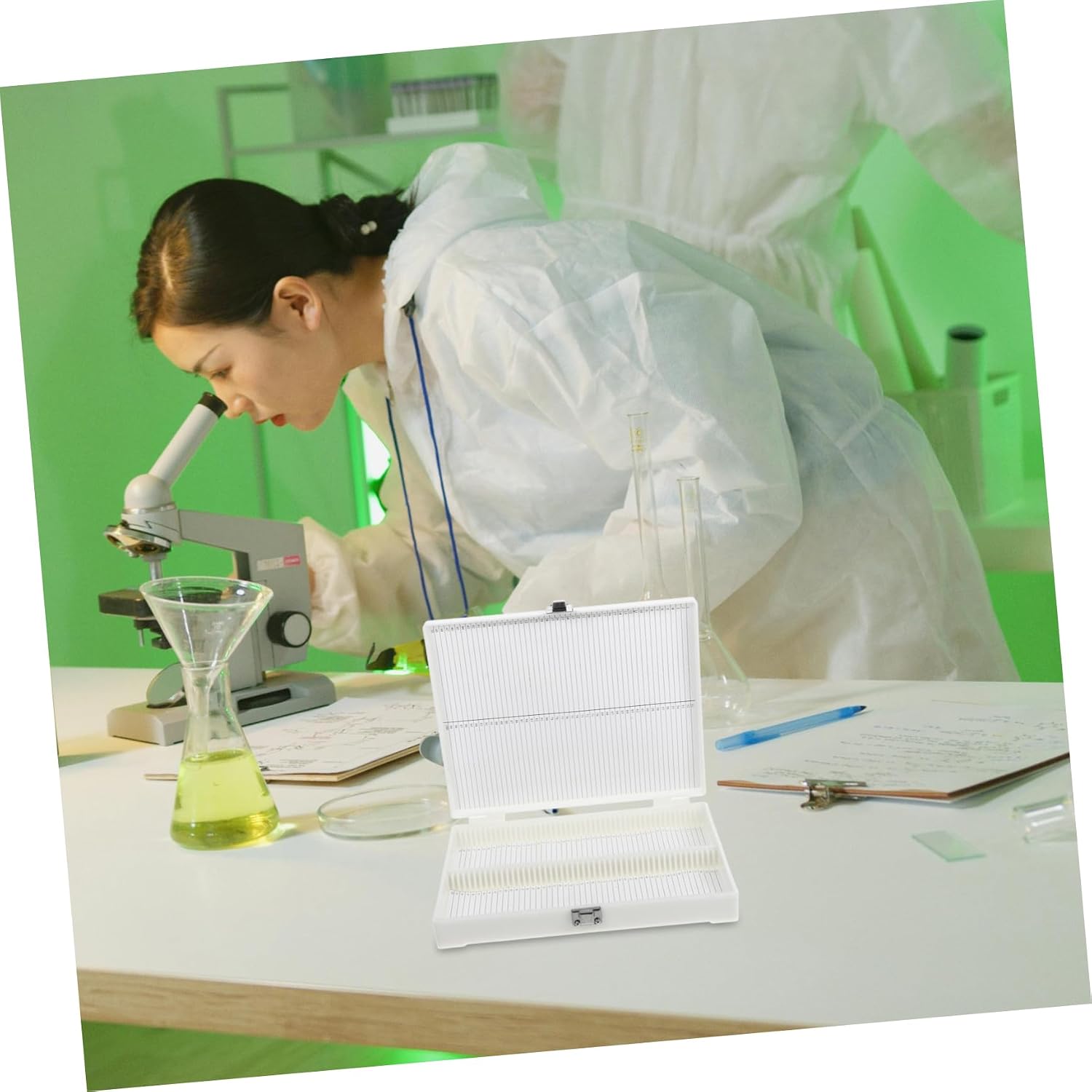 Slot Microscope Slide Storage Box Specimen Holder for Lab Stainless Steel Lock Slide Case