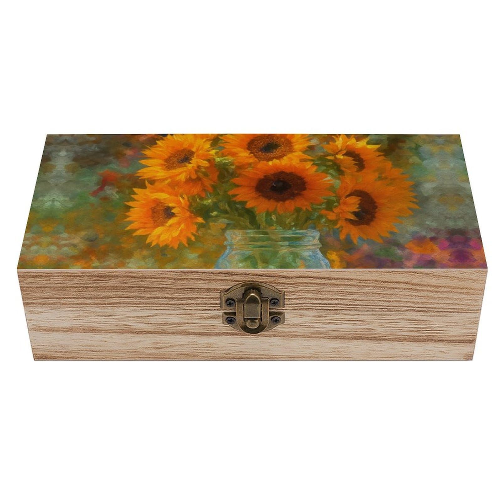 SMAZDFXX Autumn Sunflowers in Glass on Haystack Wooden Storage Box Multipurpose Decorative Box for Jewelry Photo Home Decor