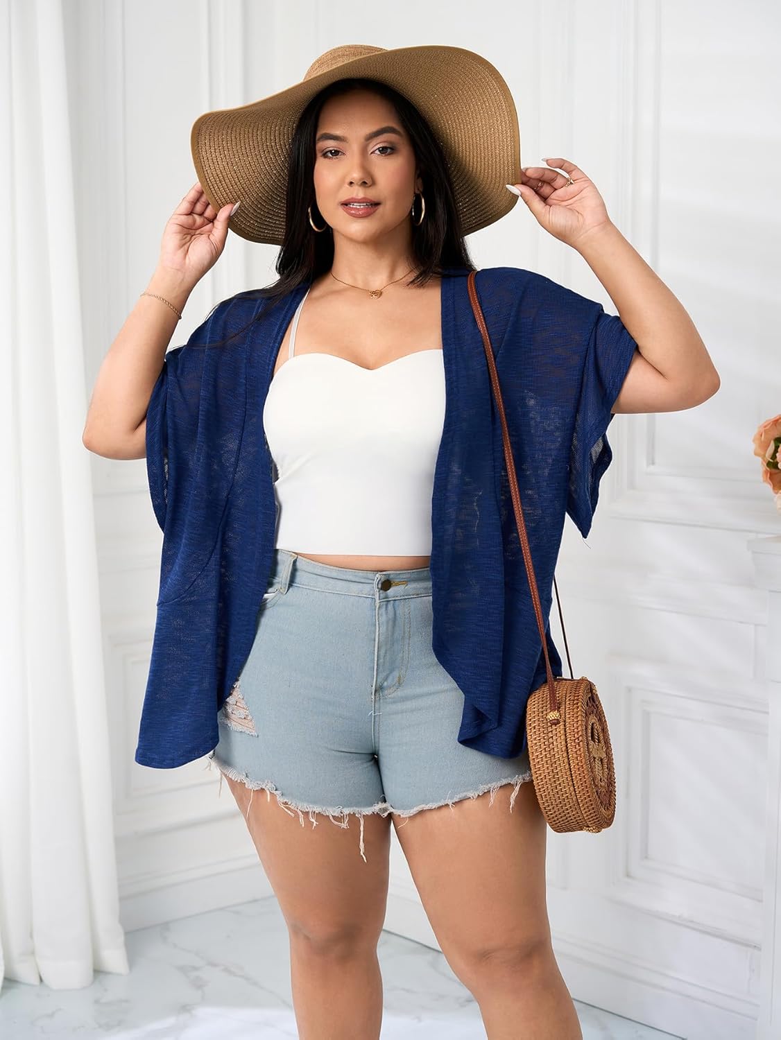 SCOMCHIC Women Plus Size Lightweight Cardigan Summer Kimono Ruffle Short Sleeve Open Front Casual Tops Beach Cover Up - Image 2