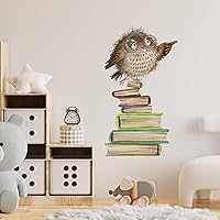 Vista 5 de Owls & Books Wall Decals,Cute Animal Wall Stickers, Educational Peel and Stick Wallpaper for Kids Room,Reading Nook,Library Classroom Decor (E)
