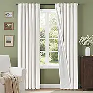 White Blackout Curtains for Living Room Bedroom Full Light Blocking Curtains 90 Inches Long 2 Panels Thick Linen Look Thermal Insulated Drapes for Sliding Glass Door Farmhouse Window Drapes Back Tab