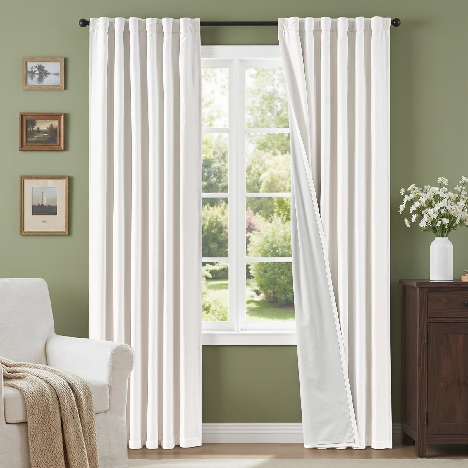 Photo 1 of jinchan Linen Textured Blackout Curtains - White, 84 Inches, 2 Panels