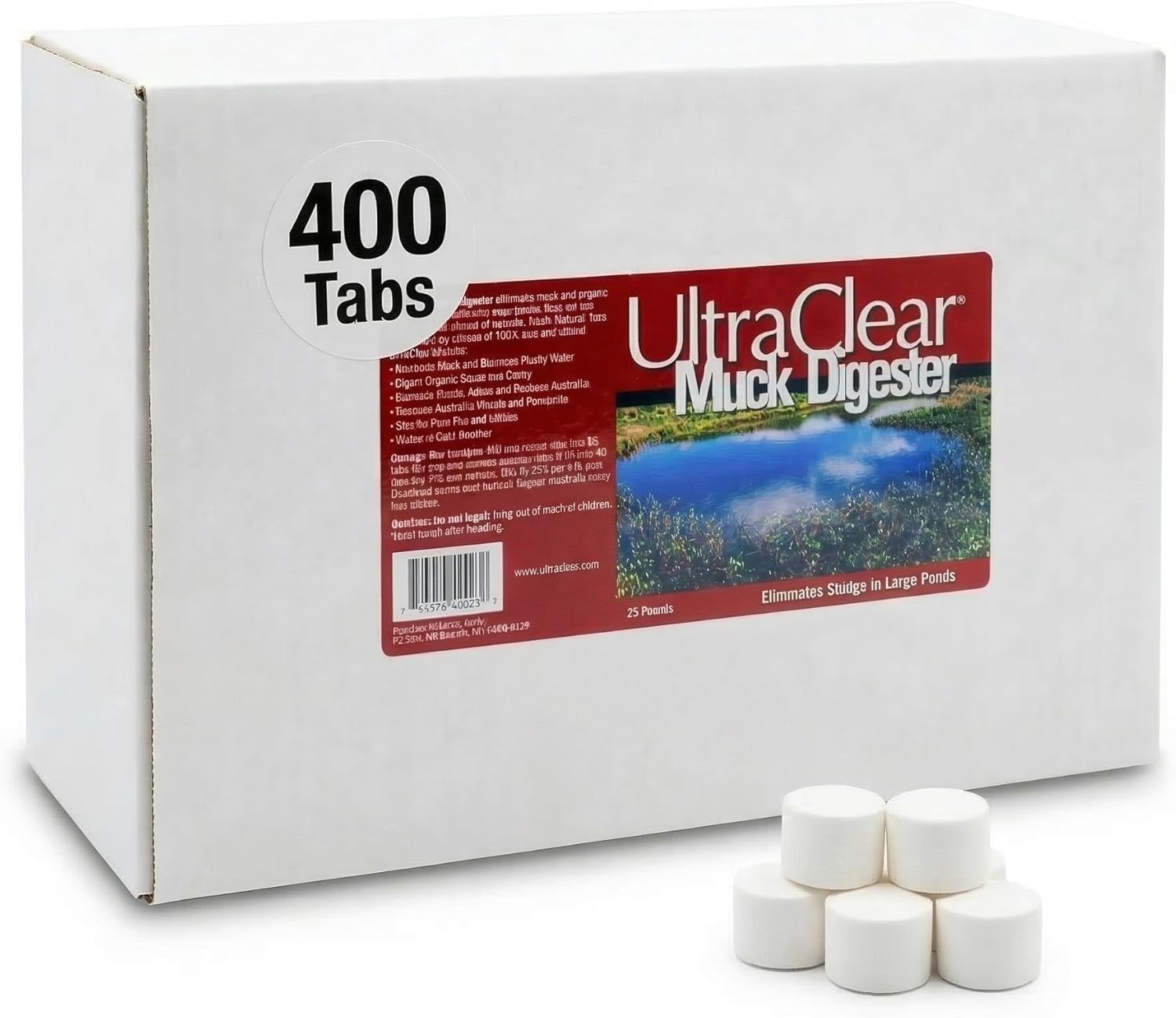 Muck Digester Tablets (25lb) – Natural Pond Muck & Sludge Reducer – Beneficial Bacteria & Enzyme Treatment – Safe for Fish, Plants, Pets & Wildlife - Treats up to 6.25 Acres – 400 Tabs