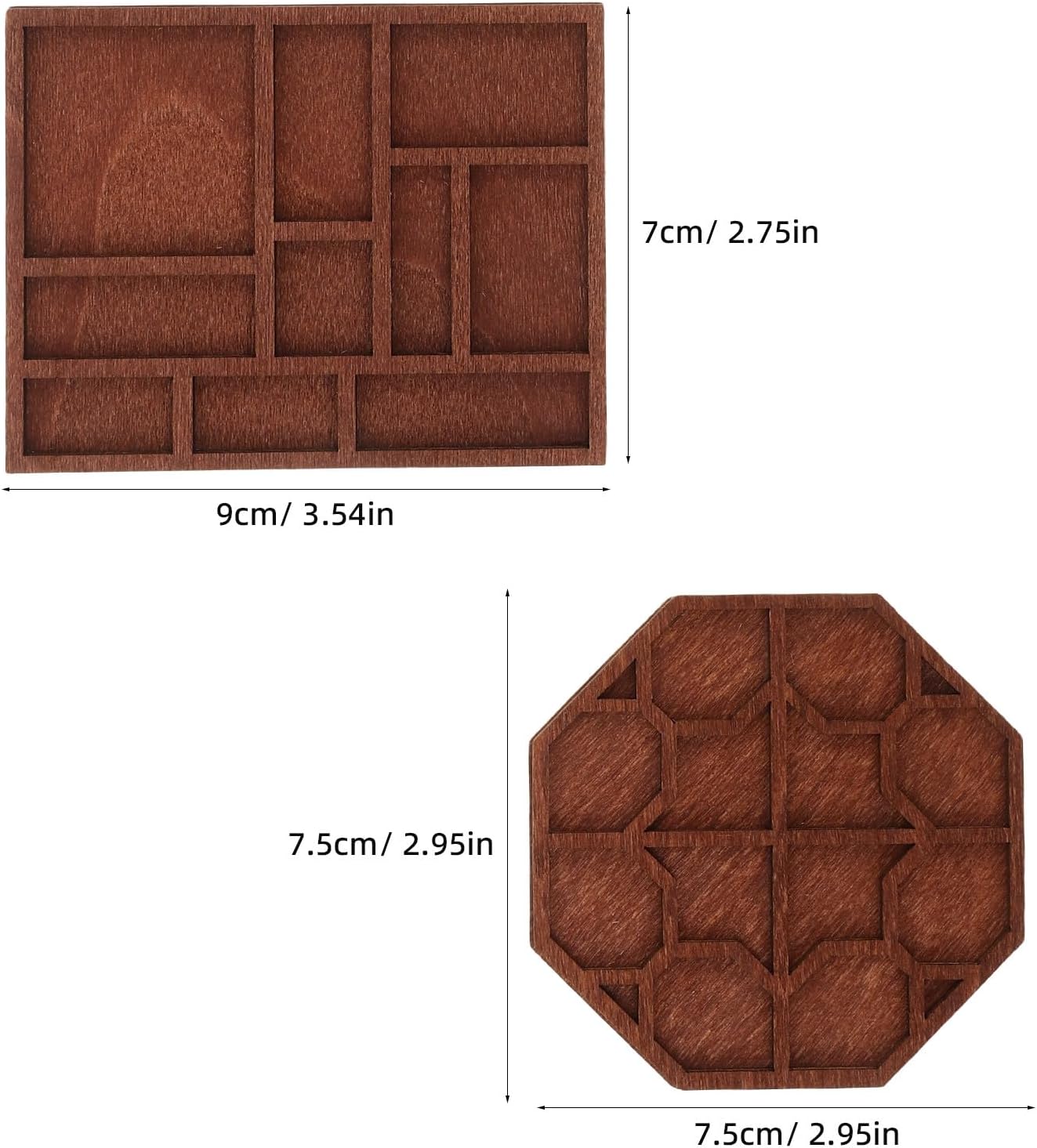 8pcs Wood Mineral Stone Tray: Multi-Sot Seashell Couch Gemstone Rock Collection Organizer for Jewelry Trinket Storage - Beading Treasures Sorting Platter image 5