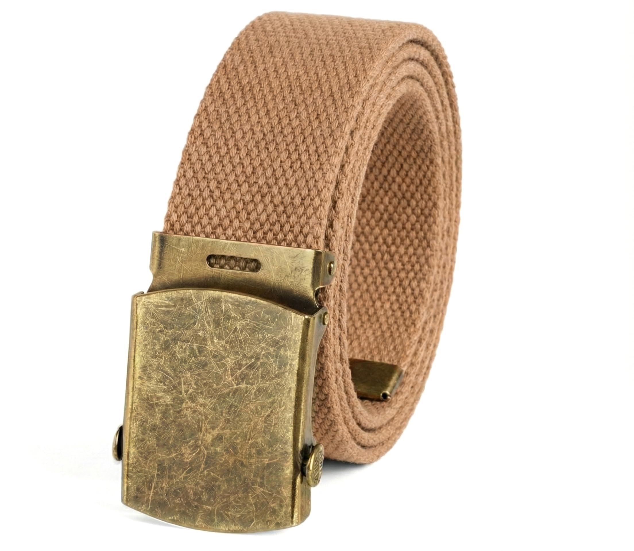 Canvas Web Belt Military Style with Antique Brass Buckle and Tip 50" Long