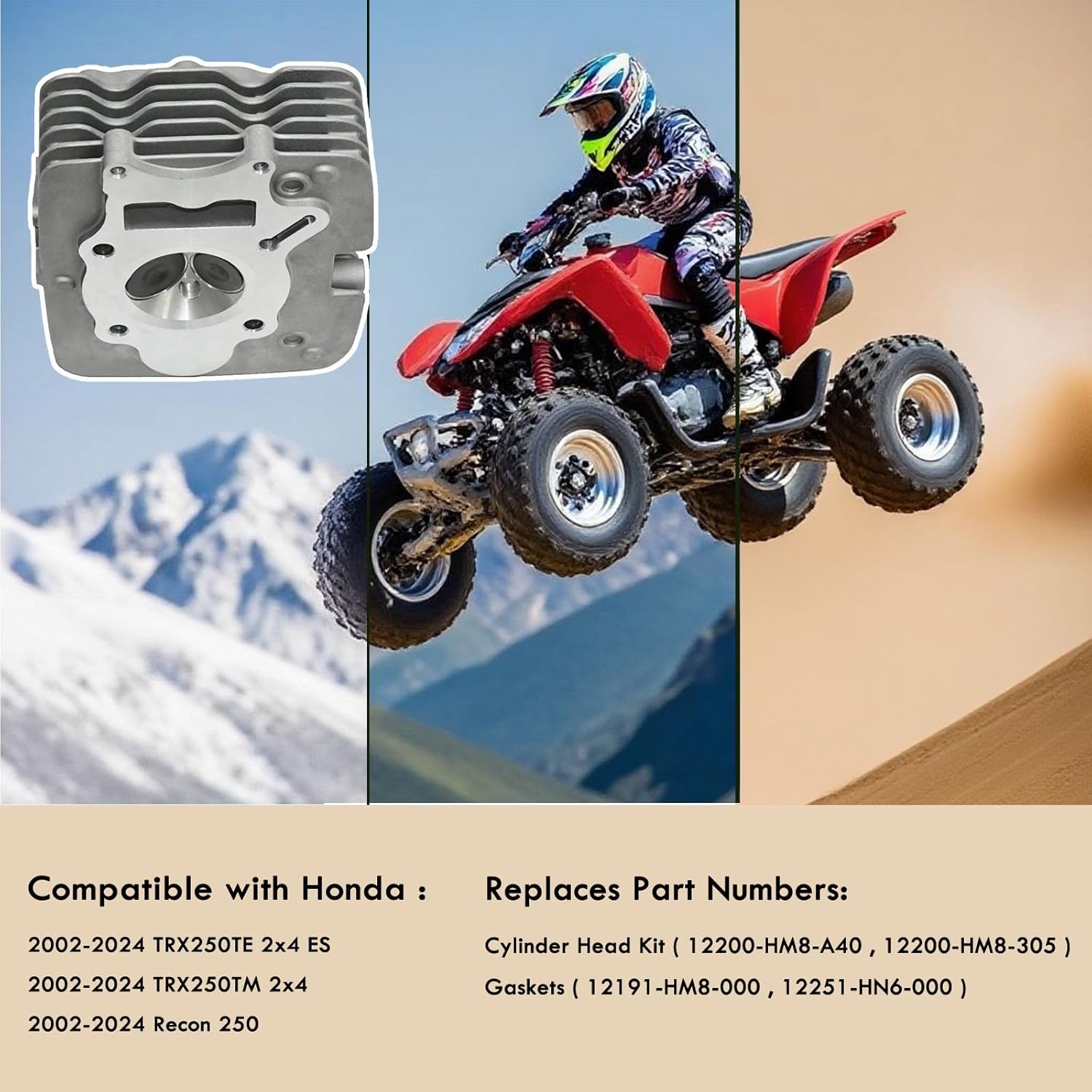 Tupo TRX250-68.5 Cylinder Head Kit Compatible with Honda Recon 250 Sportrax 250 TRX250 2002-2014