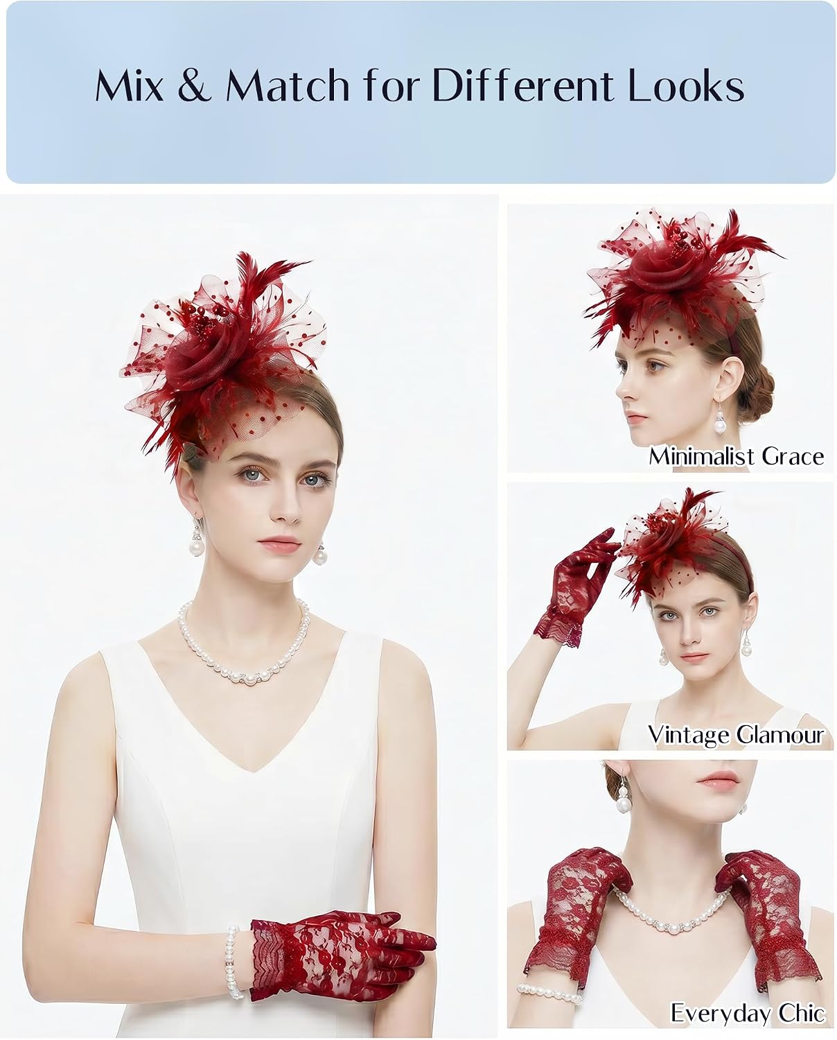 Fascinators Hat for Women Tea Party Fascinator Headband with Gloves Tea Party Accessories for Ladies