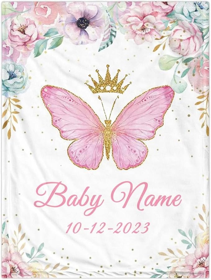 Personalized Baby Blankets for Girls Boys, Custom Baby Name