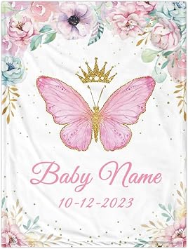 Personalized Baby Blankets for Girls Boys, Custom Baby Name Blanket, Customized Baby Blankets, Soft Throws Blanket Gifts for Kids Newborns Swaddling Birthday 30"x40"