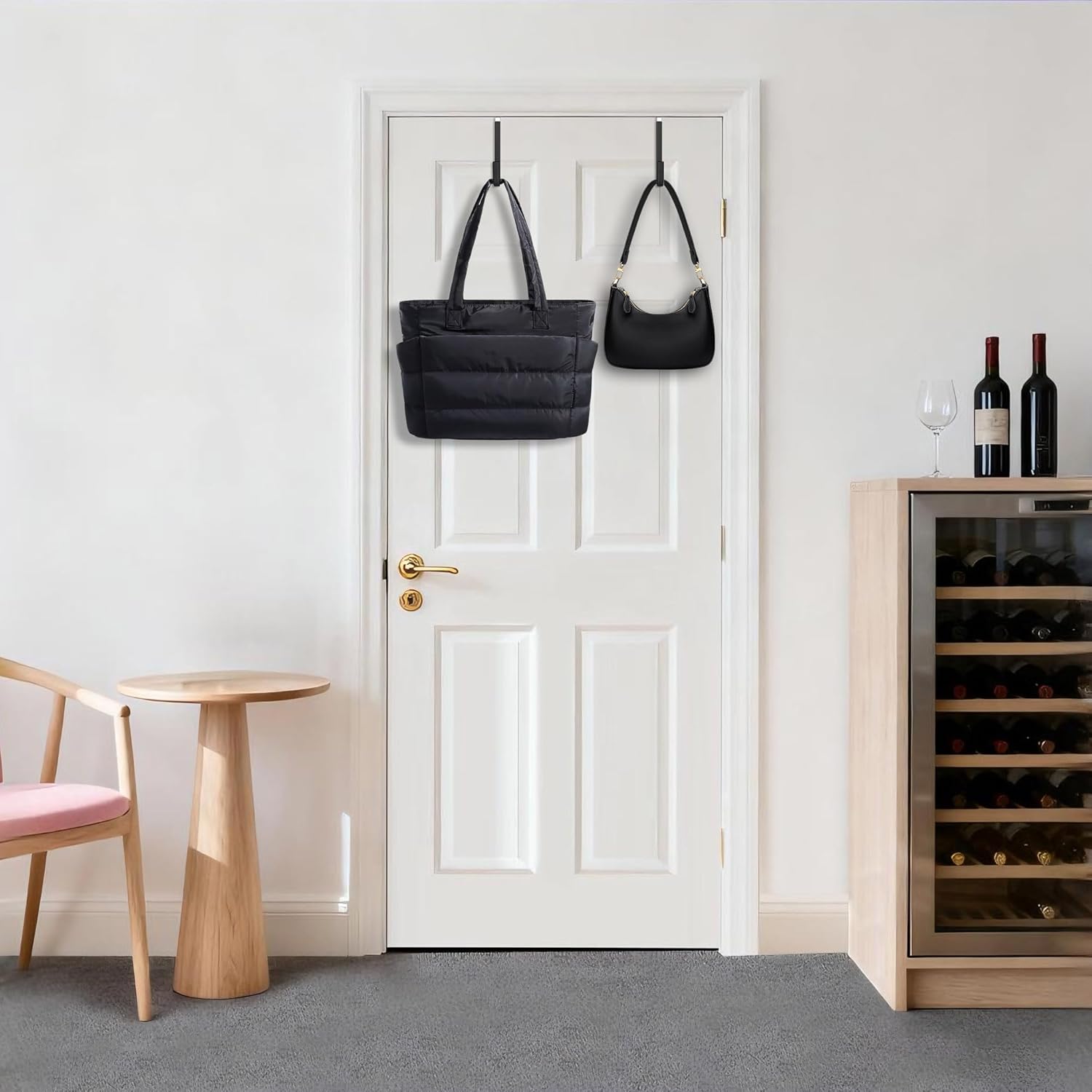 Over The Door Metal Hooks with Plastic Coating 5.5 Fit 0.5 to 1 3/8 Door 4 Pcs Heavy Duty Single Towel Robe Rack Wreath Bathroom Shower Hanger Shoe Organizer Ironing Board Short Black